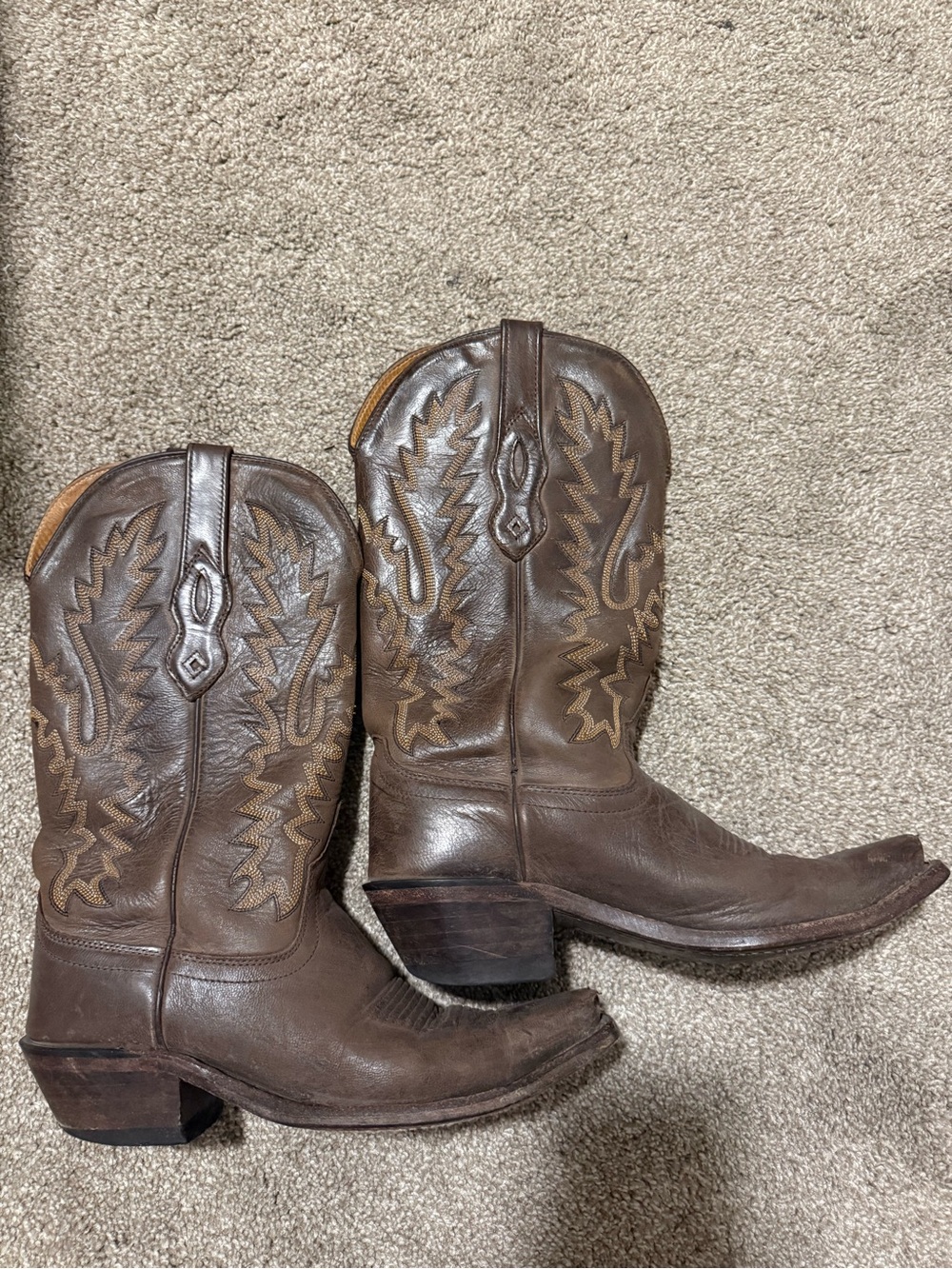 Old West Brown Leather Western Heeled Boots